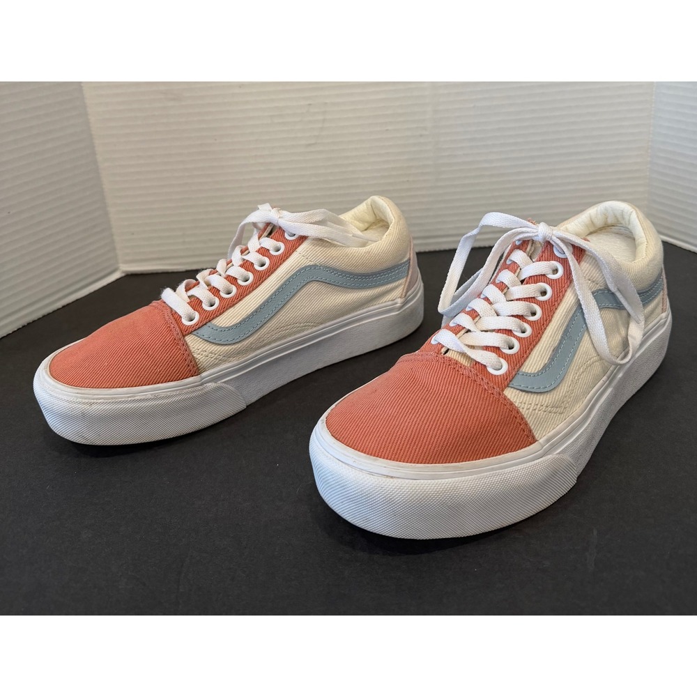 Vans Old Skool Pastel Coral Cream Blue Colorblock‎ Platform Sneakers Sz 8